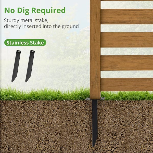 38''W x 46''H Teak Brown Outdoor No Dig Fence Poly Plastic Picket Fence Panel Decorative Garden Privacy Fence(4-Pack)