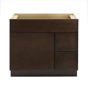 36 in. W x 21 in. D x 32.5 in. H 2-Right Drawers Bath Vanity Cabinet without Top in Brown