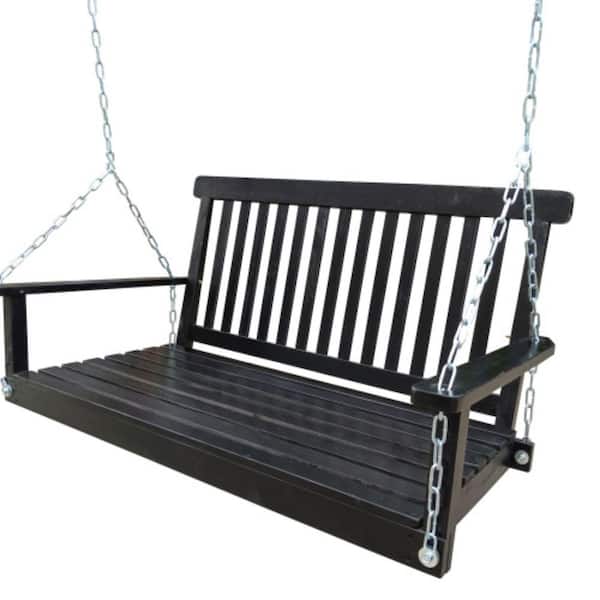 Series 46. 46in. Seats 2 People Black Wood Patio Swing Sunbrella No Cushion