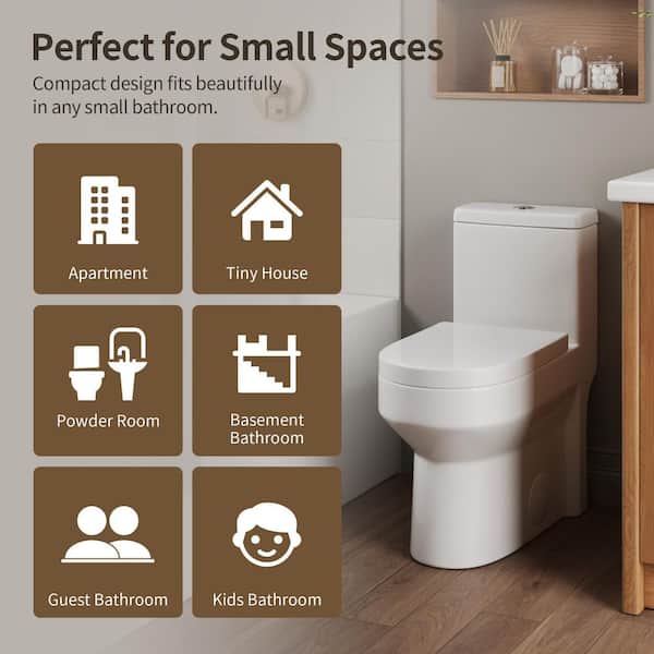 Liberty 12 in. Rough In 1-Piece 1.1/1.6 GPF Dual Flush Compact Round Toilet in White Soft Close Seat Included