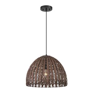 Layla 60-Watt 1-Light Black Pendant with Stained Cane Shade