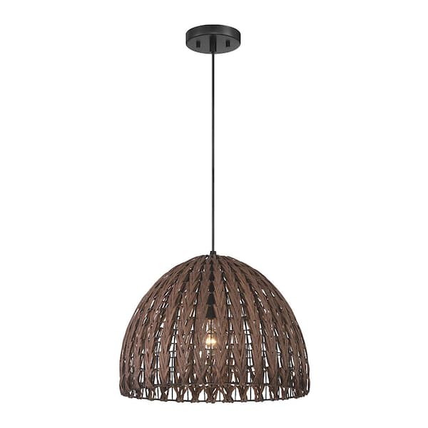 Designers Fountain Layla 60-Watt 1-Light Black Pendant with Stained Cane Shade