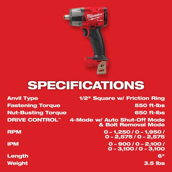 M18 FUEL Gen-2 18-Volt Lithium-Ion Brushless Cordless Mid Torque 1/2 in. Impact Wrench with Friction Ring & Tower Light