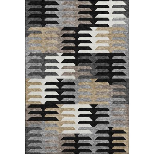 Mayfield Premium Machine Washable Abstract AMF2328 Black 10 ft. x 14 ft. Area Rug