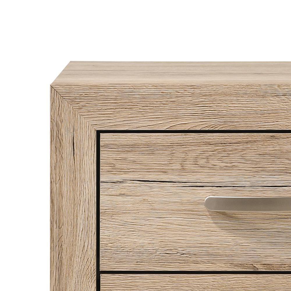 Natural Washed Oak 2-Drawer Wooden Nightstand