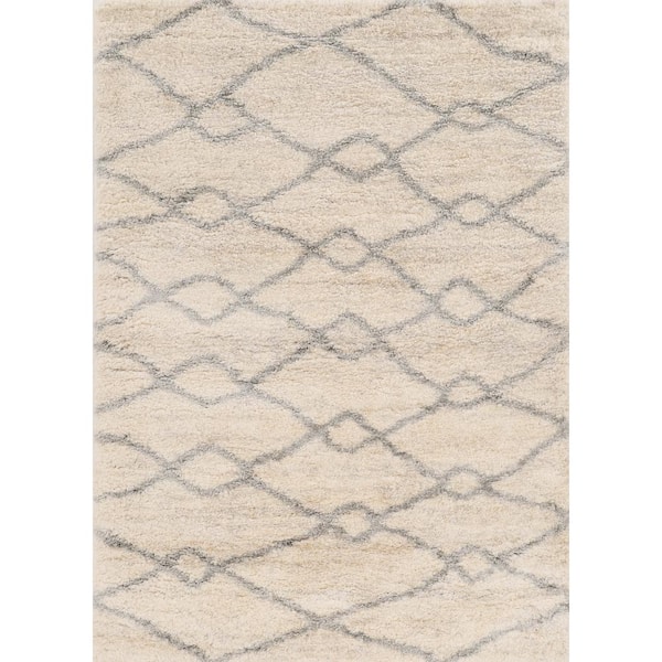 Rune Ivory/Gray 9 ft. x 13 ft. Trellis Shag Area Rug