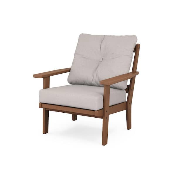 POLYWOOD Prairie Plastic Outdoor Deep Seating Chair in Teak with Dune Burlap Cushion