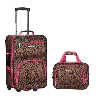 Rockland Fashion Expandable 2-Piece Carry On Softside Luggage Set, Pink Leopard