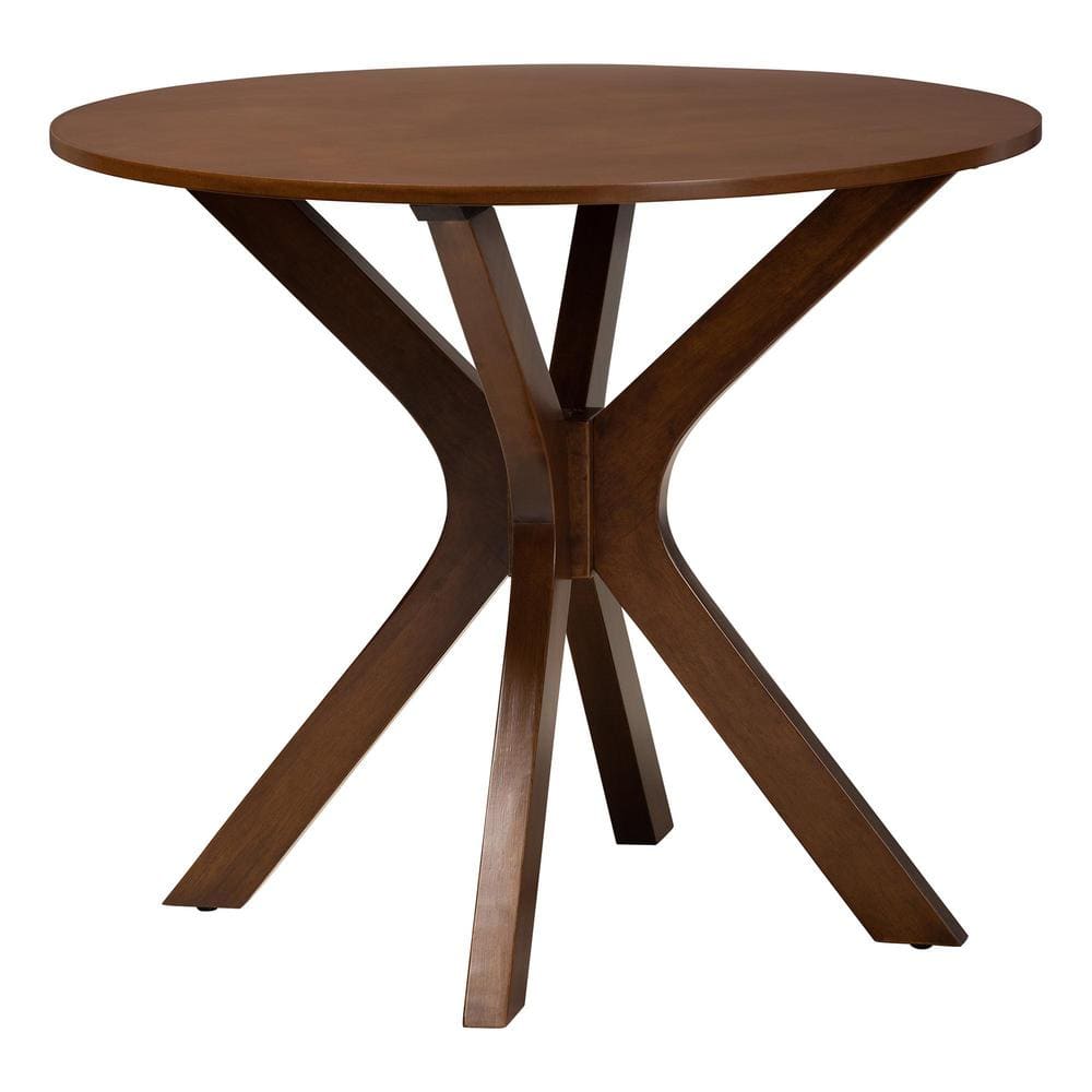Mid-Century Walnut Brown Wood and Woven Rattan Dining Set
