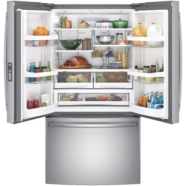 Ge 28 7 Cu Ft French Door Refrigerator In Stainless Steel Energy Star Gne29gskss The Home Depot