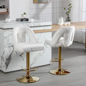 25 in. White Metal Barstools Adjusatble Seat Height Low Back for Home Pub and Kitchen Island (Set of 2)
