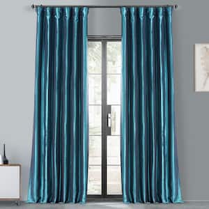 Meditteranean Solid Faux Silk Blackout Curtain - 50 in. W x 84 in. L Rod Pocket and Hook Belt Single Window Panel