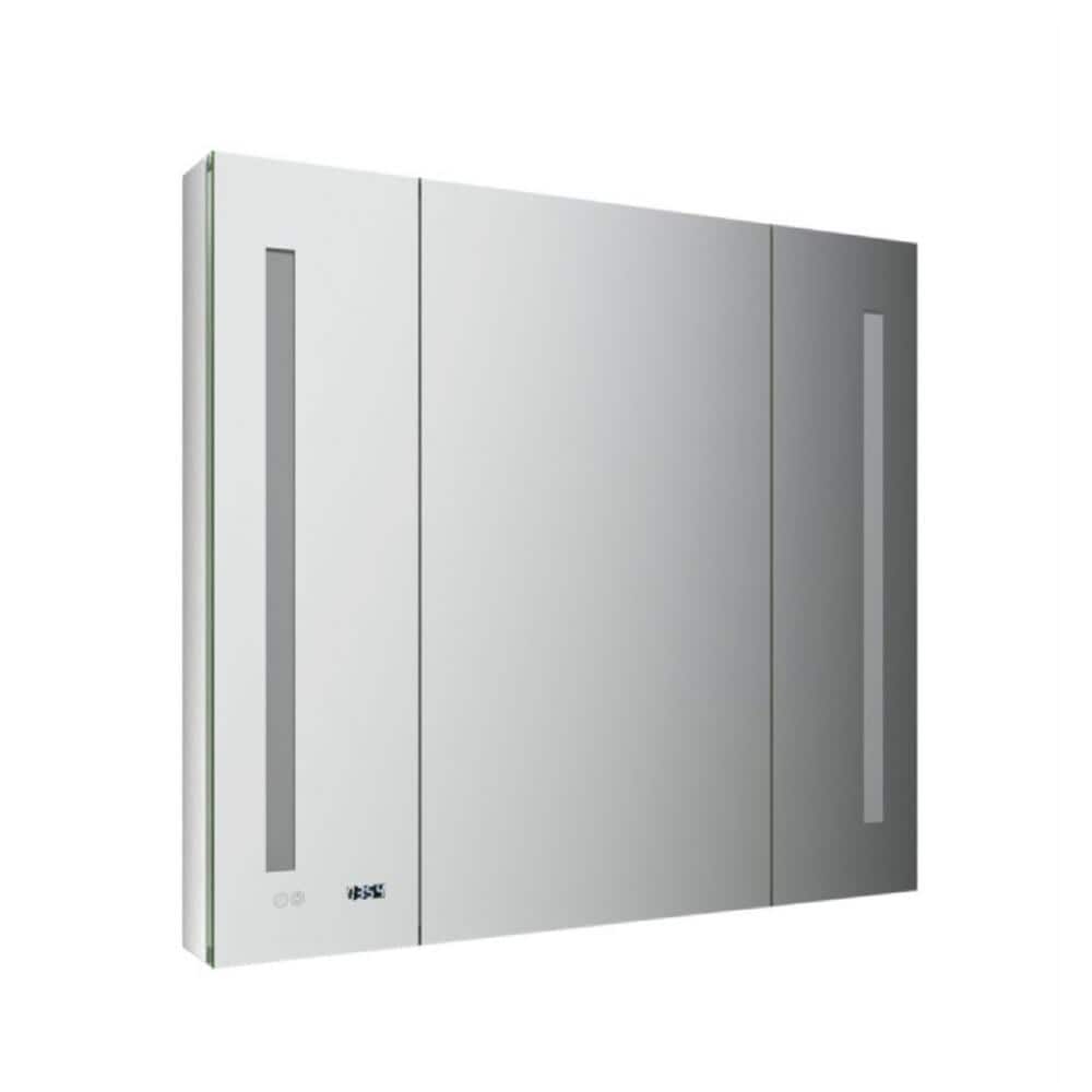 Silver Frameless LED Lighted Tri-view Medicine Cabinet