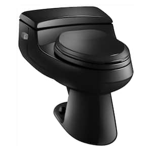 San Raphael 12 in. Rough In 1-Piece 1 GPF Single Flush Elongated Toilet in Black Black Seat Included