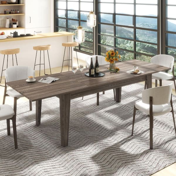 Lauren 70.9 in to 106.3 in. Rectangle Dark Oak Wood 4 Legs Extendable Dining Table Seats-6