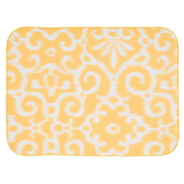 interDesign iDry 24 in. x 18 in. X-Large Kitchen Mat in Yellow/White Ikat