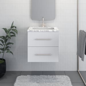 Napa 24 in. W x 22 in. D Single Sink Bathroom Vanity Wall Mounted in White with Carrera Marble Countertop