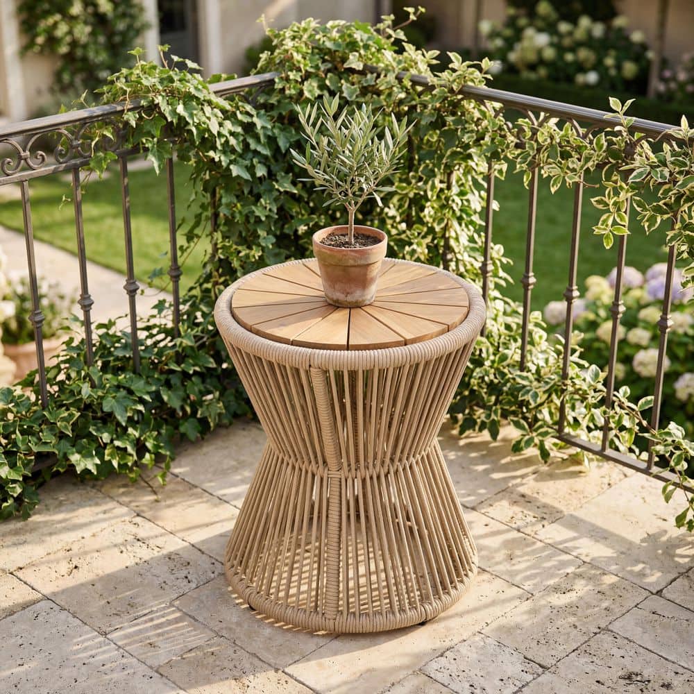 CHRISTOPHER KNIGHT HOME Nara Beige Outdoor Side Table Acacia Wood