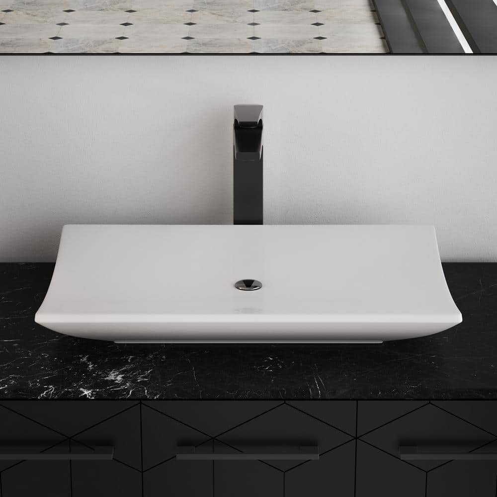 Annecy White Ceramic Rectangle Vessel Bathroom Sink