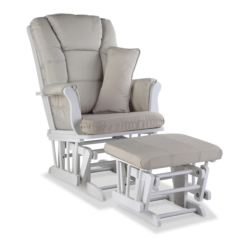Storkcraft Tuscany White with Taupe Swirl Cushion Glider and Ottoman Set, White with Taupe Swirl Cushions -  06554-561