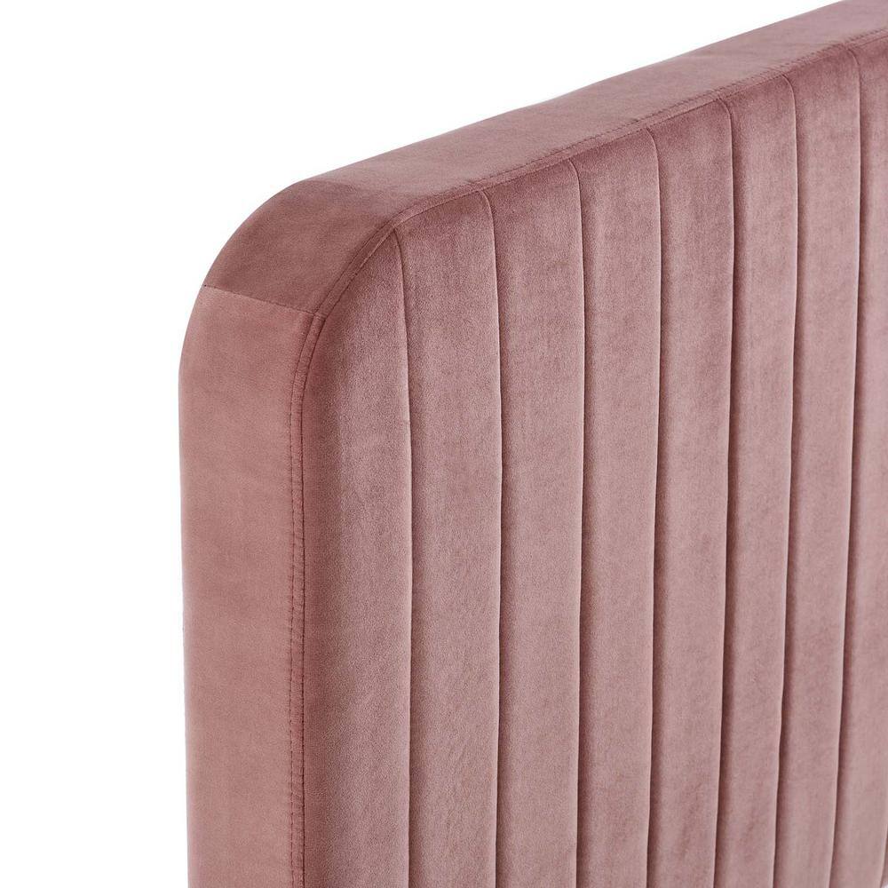 Dusty Rose Velvet Upholstered King Bed with Tufted Headboard