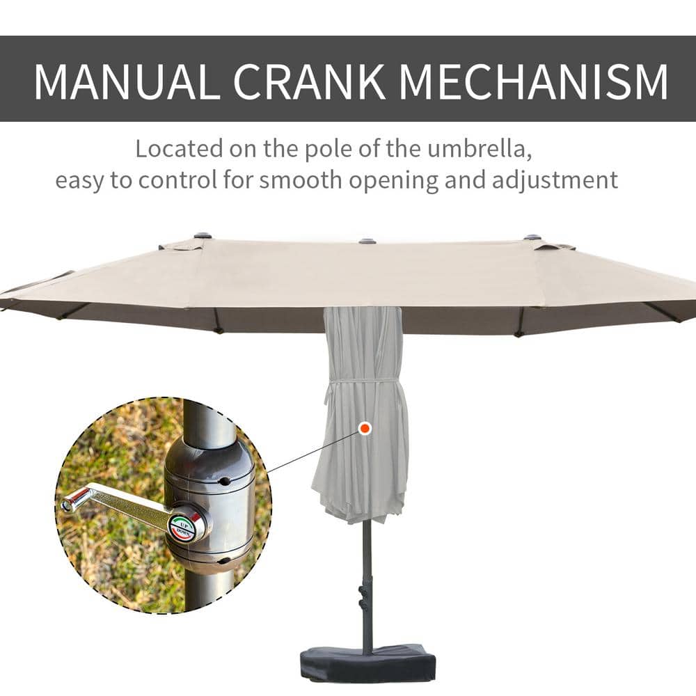 Off-White Steel Rectangular Outdoor Patio Umbrella with Manual Lift