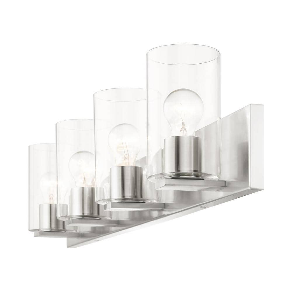 Zurich Elegance Brushed Nickel 4-Light Vanity with Clear Glass
