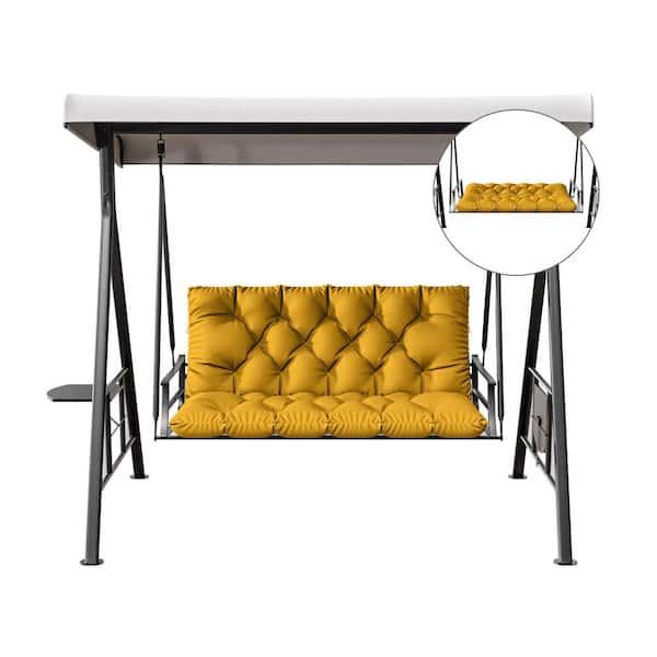 40 in. x 40 in. x 5 in. 2-Seater Contoured Replacement Outdoor Porch Swing Cushion with Backrest Bench Yellow