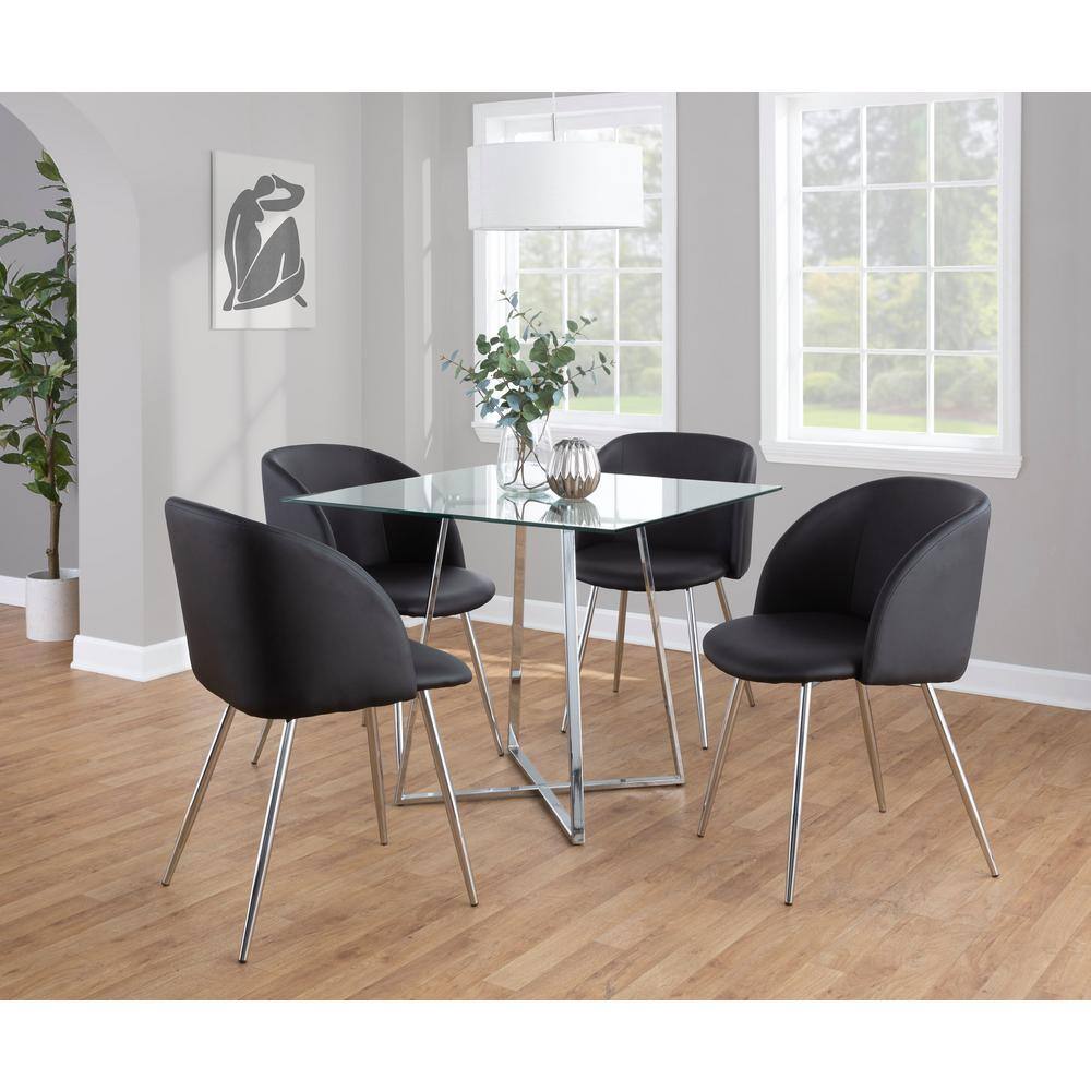Set of 2 Black Faux Leather Upholstered Dining Chairs with Metal Legs
