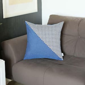 Boho-Chic Handcrafted Jacquard Blue 18 in. x 18 in. Square Houndstooth Throw Pillow Cover