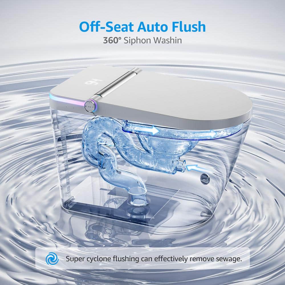 Yulika White Ceramic Elongated Smart Bidet Toilet with LED Display