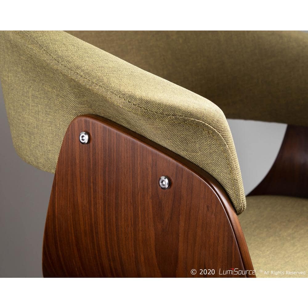 Green Velvet Upholstered Arm Chair with Walnut Wood Frame