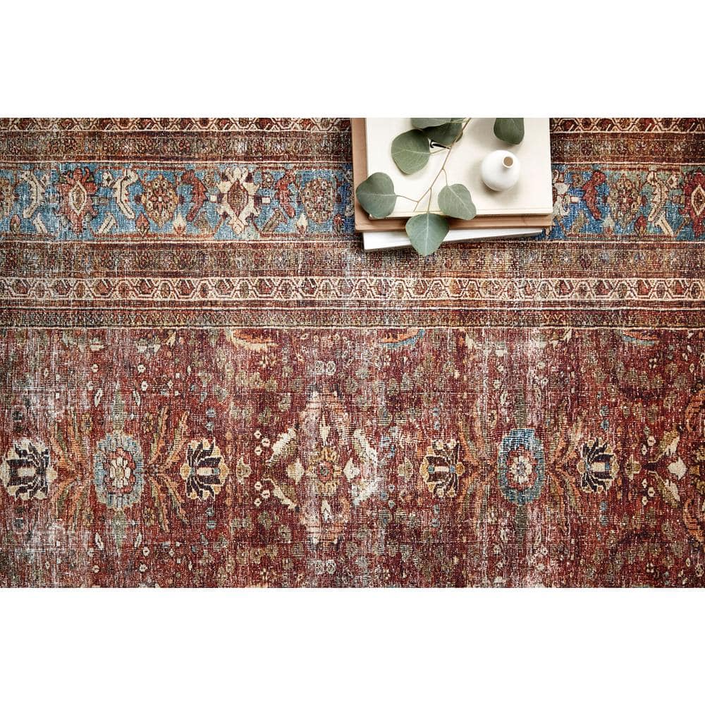 Layla 7'6" x 9'6" Blue and Brick Synthetic Area Rug