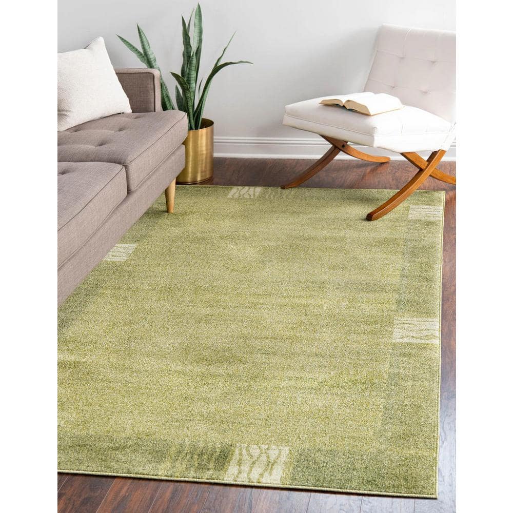 Light Green Tufted Rectangular Stain-Resistant Synthetic Rug