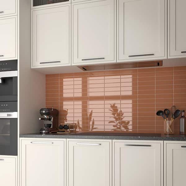 Arte Red 1.97 in. x 7.87 in. Glossy Ceramic Subway Wall and Floor Tile (5.38 sq. ft./case) (50-pack)