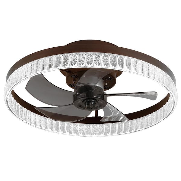 19.7 in. LED Indoor Brown Bladeless Low Profile Ceiling Fan Flush Mount Smart App Remote Control Dimmable Lighting
