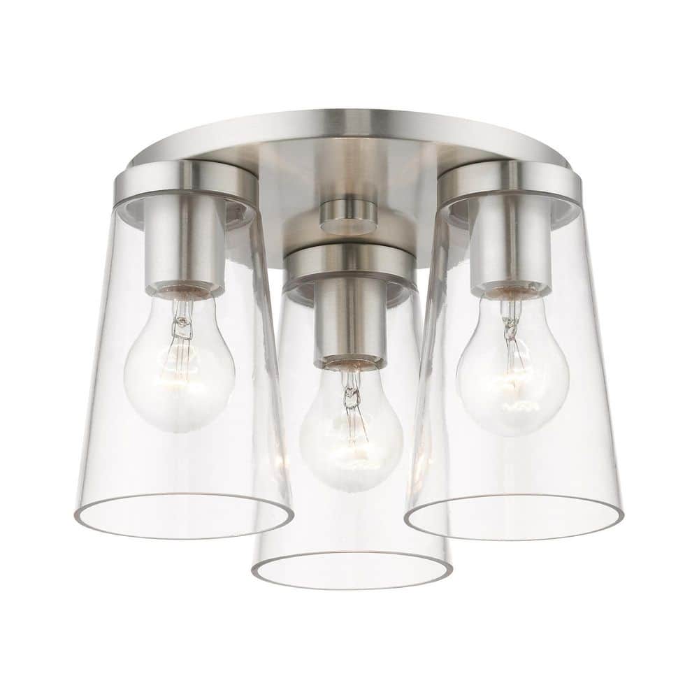Cityview Brushed Nickel 3-Light Flush Mount with Clear Glass
