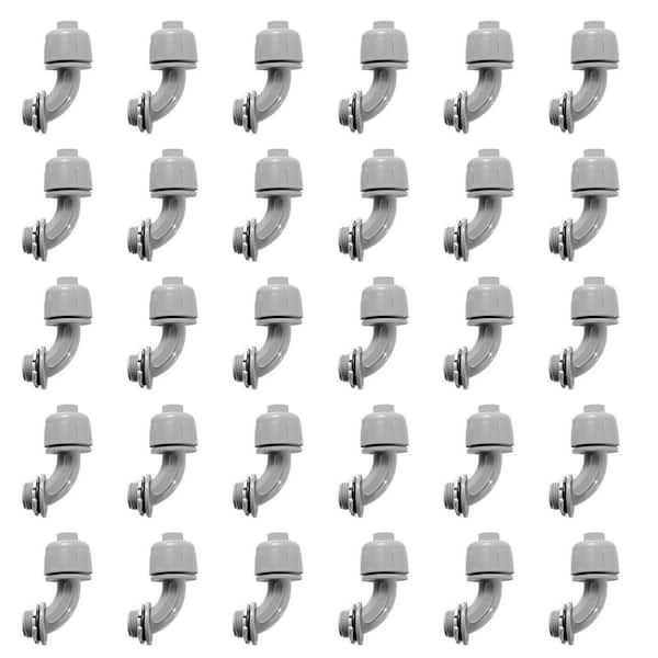 1/2 in. NPT Nonmetallic Liquid Tight Conduit 90-Degree Connectors for PVC Electrical Flexible Conduit Fittings, 30-Pack