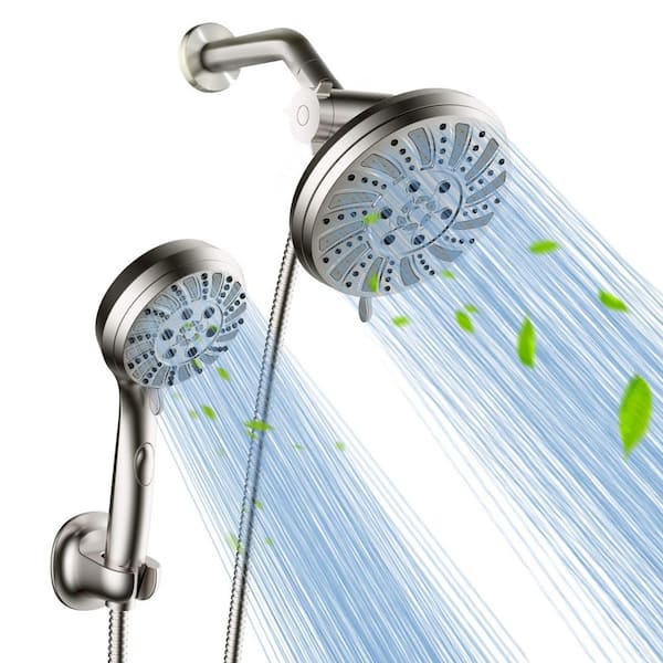 Tahanbath 1-Piece Bath Hardware Set Dual Shower Heads with Wall Mount Included Mounting Hardware in Brushed Nickel