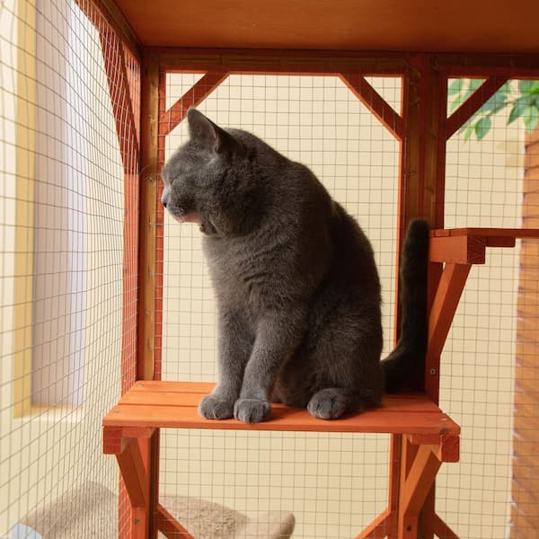 Coziwow Outdoor Wooden Cat Cage Playpen, Orange