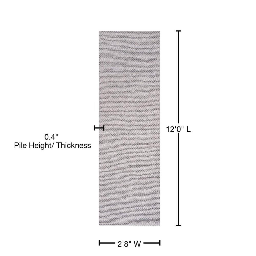 Light Grey Braided Handmade Wool Area Rug, 33" x 11"