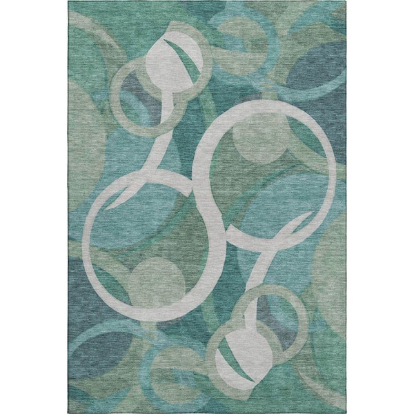Mayfield Premium Machine Washable Abstract AMF2167 Teal 5 ft. x 7 ft. 6 in. Area Rug