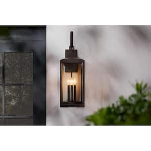 Havenridge 27.8 in. 3-Light Espresso Bronze Hardwired Outdoor Wall Light Lantern Sconce with Clear Glass (1-Pack)