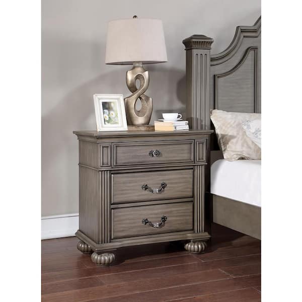 Furniture of America Stablewatch 3-Drawer Gray Nightstand (29.25 in. H x 29 in. W x 17.38 in. D)