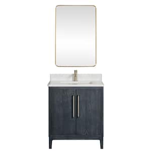 Gara 30 in. W x 22 in. D x 33.9 in. H Single Sink Bath Vanity in Blue with White Grain Composite Stone Top and Mirror
