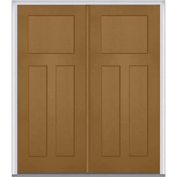 MMI Door 64 in. x 80 in. Classic Right-Hand Inswing Craftsman 3-Panel Painted Fiberglass Smooth Prehung Front Door with Brickmold