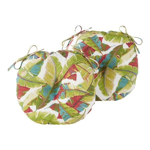 Greendale Home Fashions Palm Leaves Multicolored 15 in. Round Outdoor Seat Cushion (2-Pack)