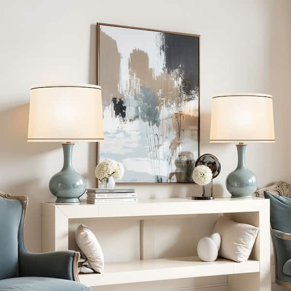 Set of 2 lamp shades 11 x 13 x 10 in.spider fitter white with black trim Linen, Round Lamp Shade with Fitter 2025 Update