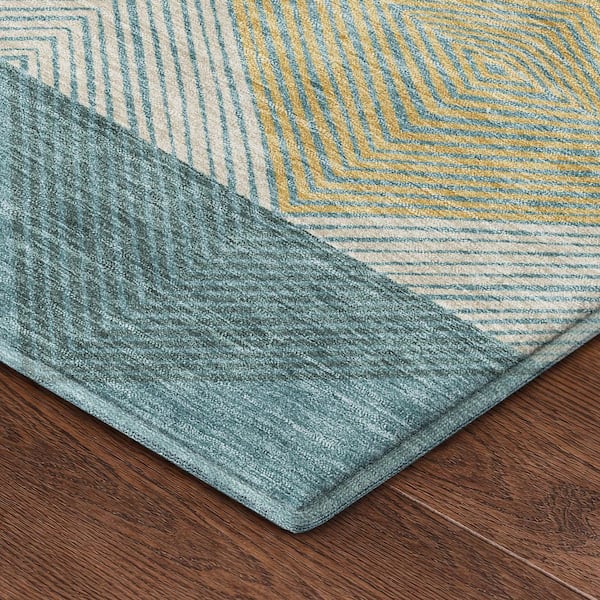 Mayfield Premium Machine Washable Abstract AMF2545 Teal 2 ft. x 3 ft. Accent Rug