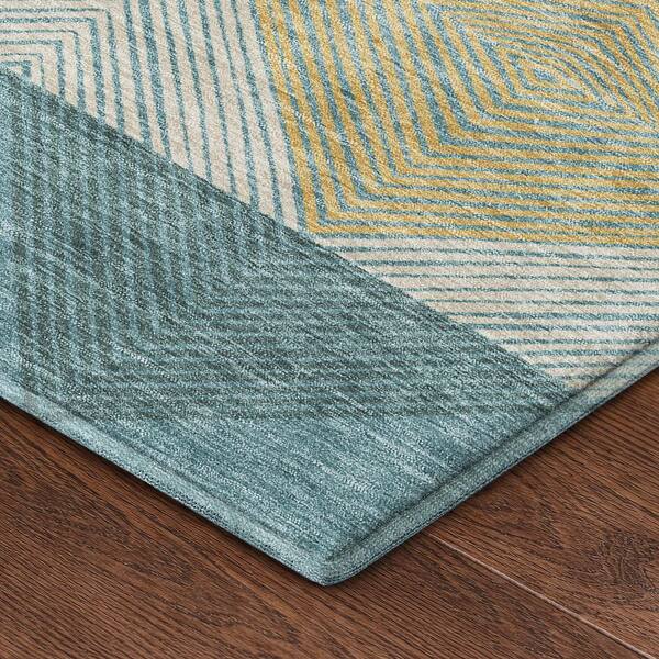 Mayfield Premium Machine Washable Abstract AMF2545 Teal 5 ft. x 7 ft. 6 in. Area Rug